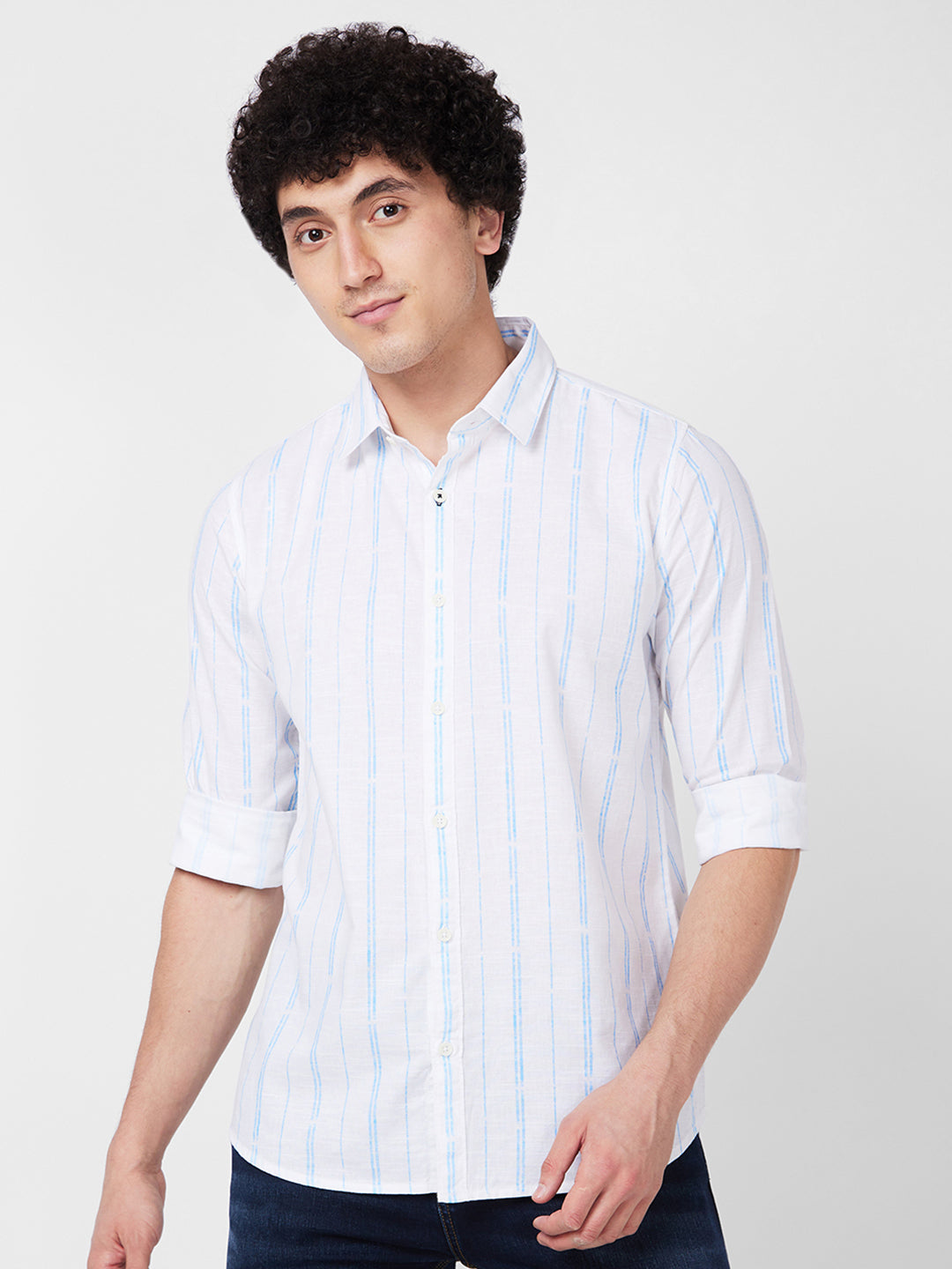 Spykar Blue STRIPED FULL SLEEVE Shirt For Men