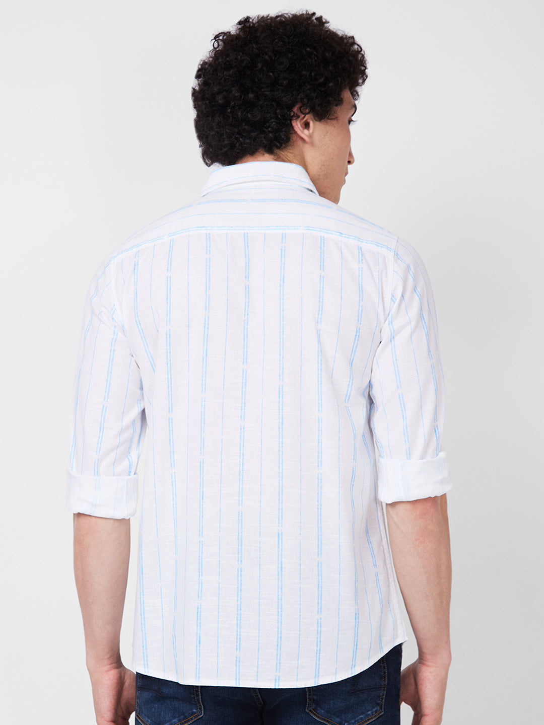 Spykar Blue STRIPED FULL SLEEVE Shirt For Men