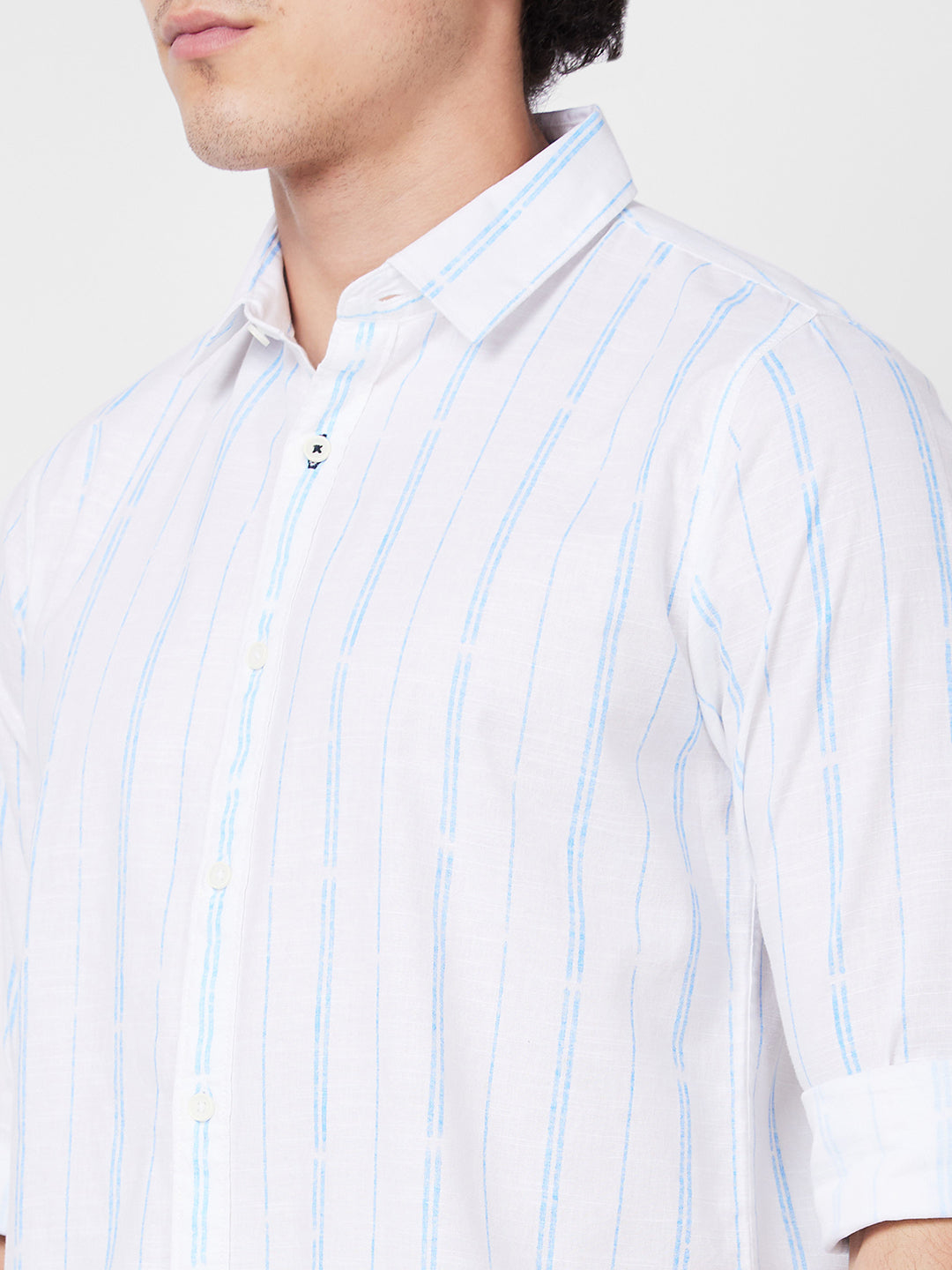 Spykar Blue STRIPED FULL SLEEVE Shirt For Men