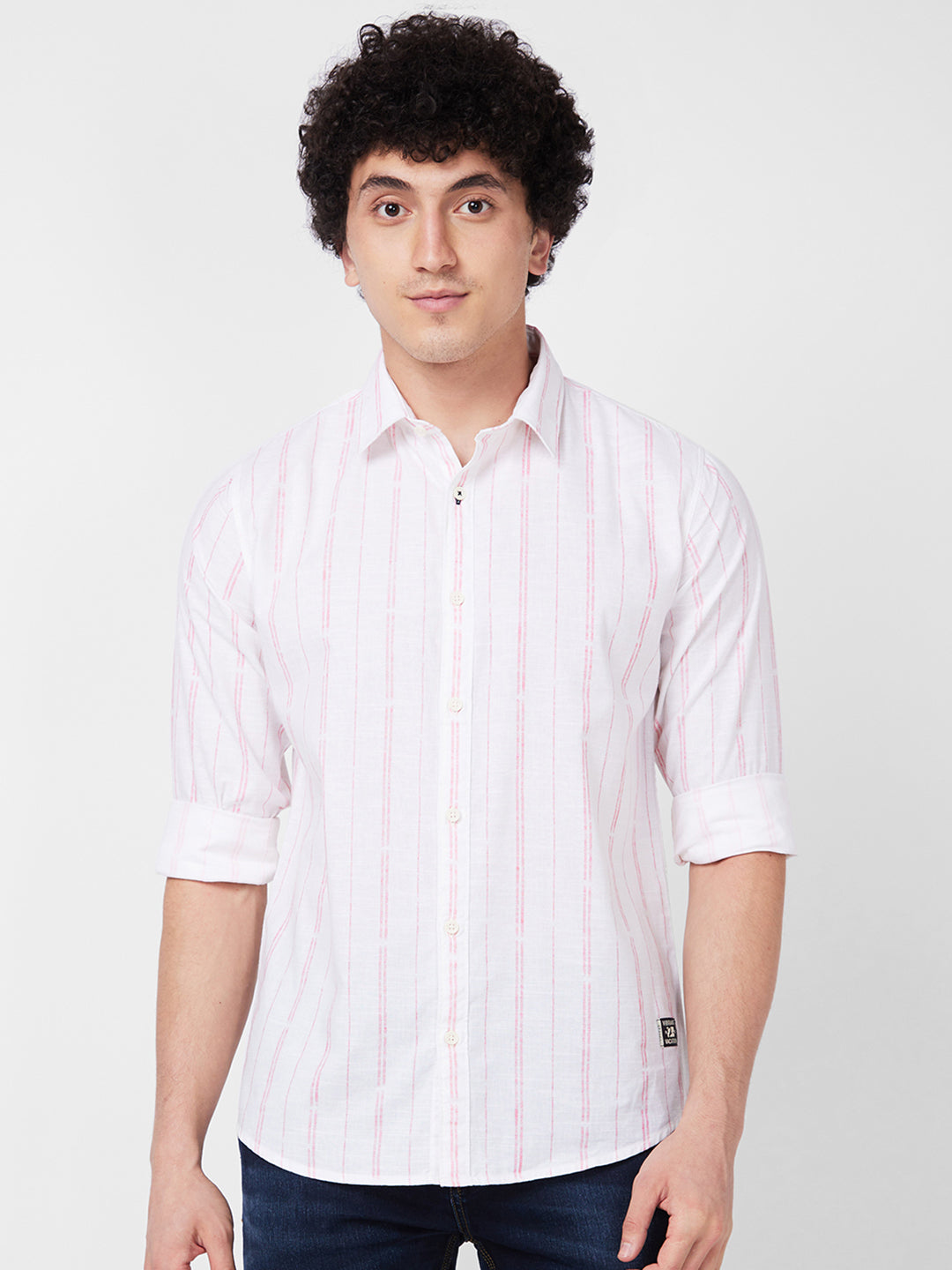 Spykar Peach STRIPED FULL SLEEVE Shirt For Men