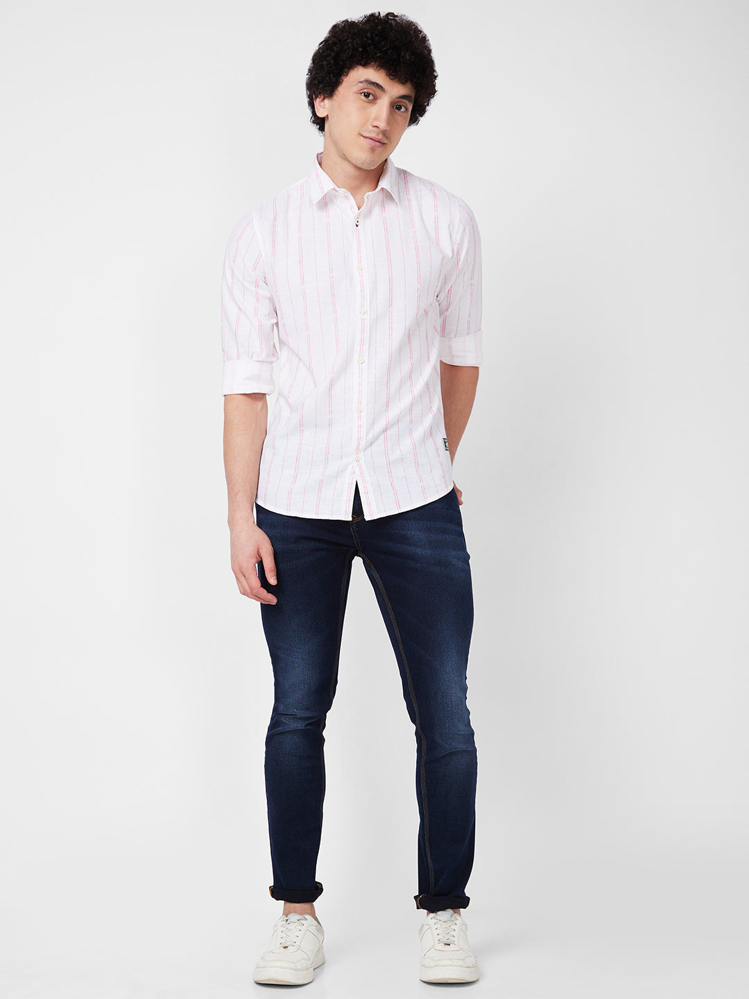 Spykar Peach STRIPED FULL SLEEVE Shirt For Men