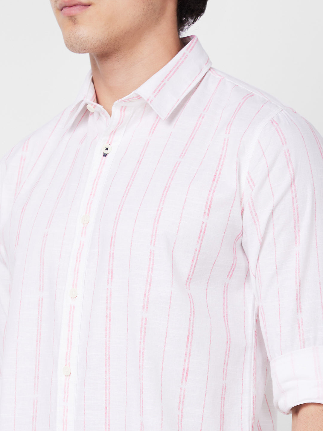 Spykar Peach STRIPED FULL SLEEVE Shirt For Men