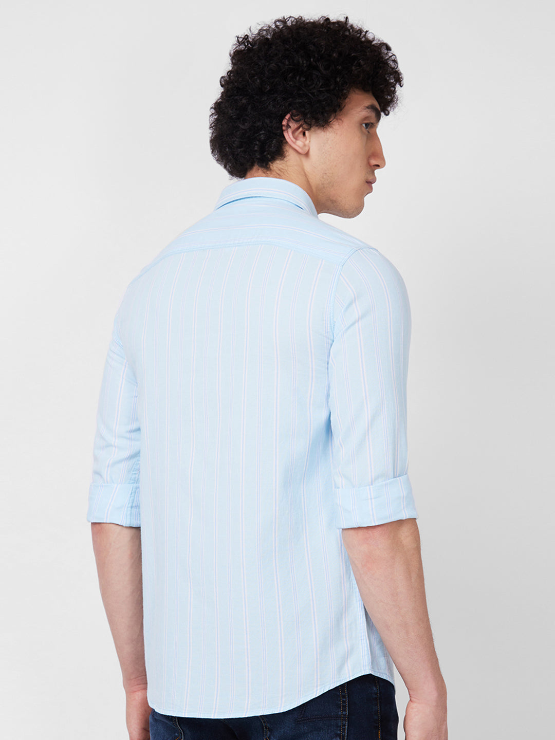 Spykar Blue STRIPED FULL SLEEVE Shirt For Men