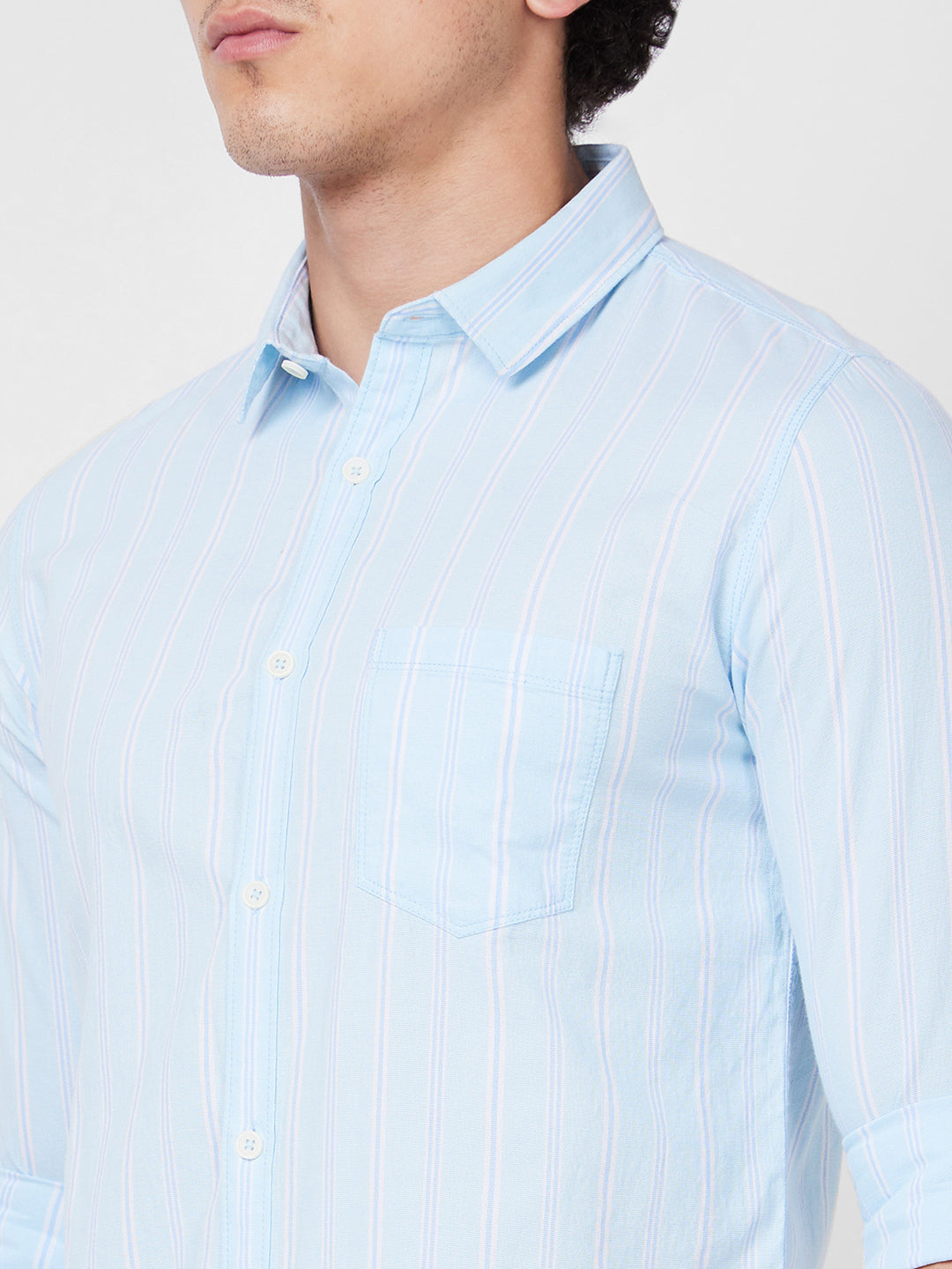 Spykar Blue STRIPED FULL SLEEVE Shirt For Men