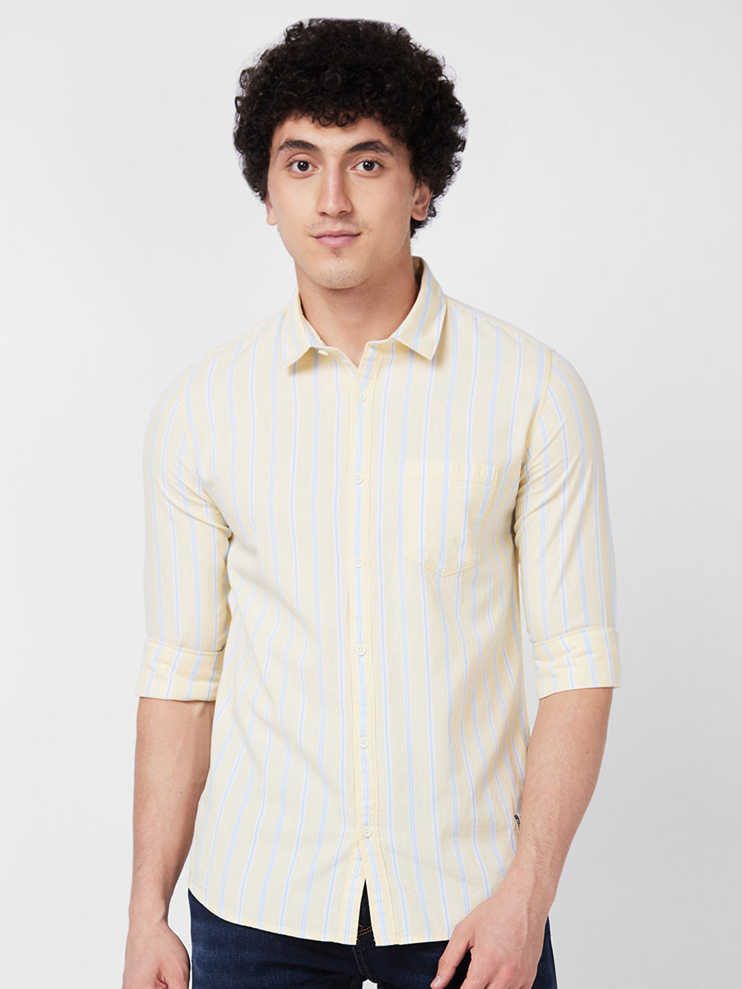 Spykar Yellow STRIPED FULL SLEEVE Shirt For Men