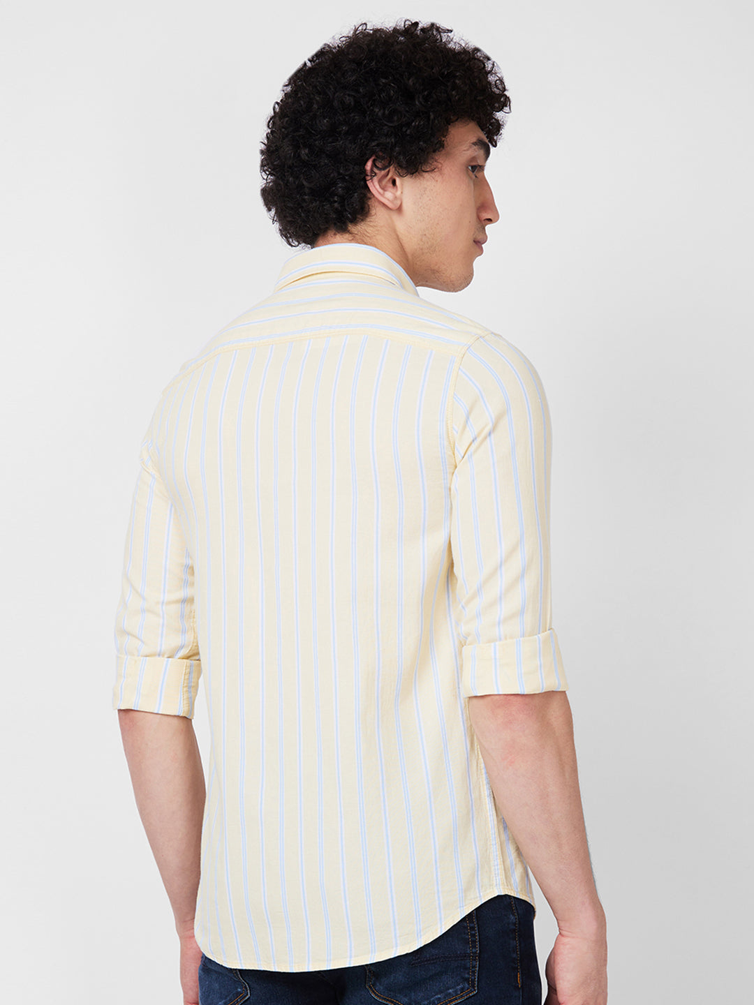 Spykar Yellow STRIPED FULL SLEEVE Shirt For Men