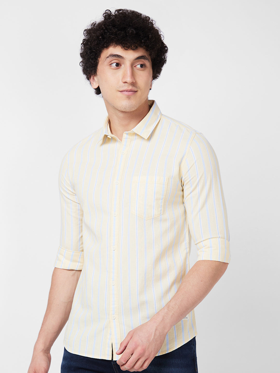 Spykar Yellow STRIPED FULL SLEEVE Shirt For Men