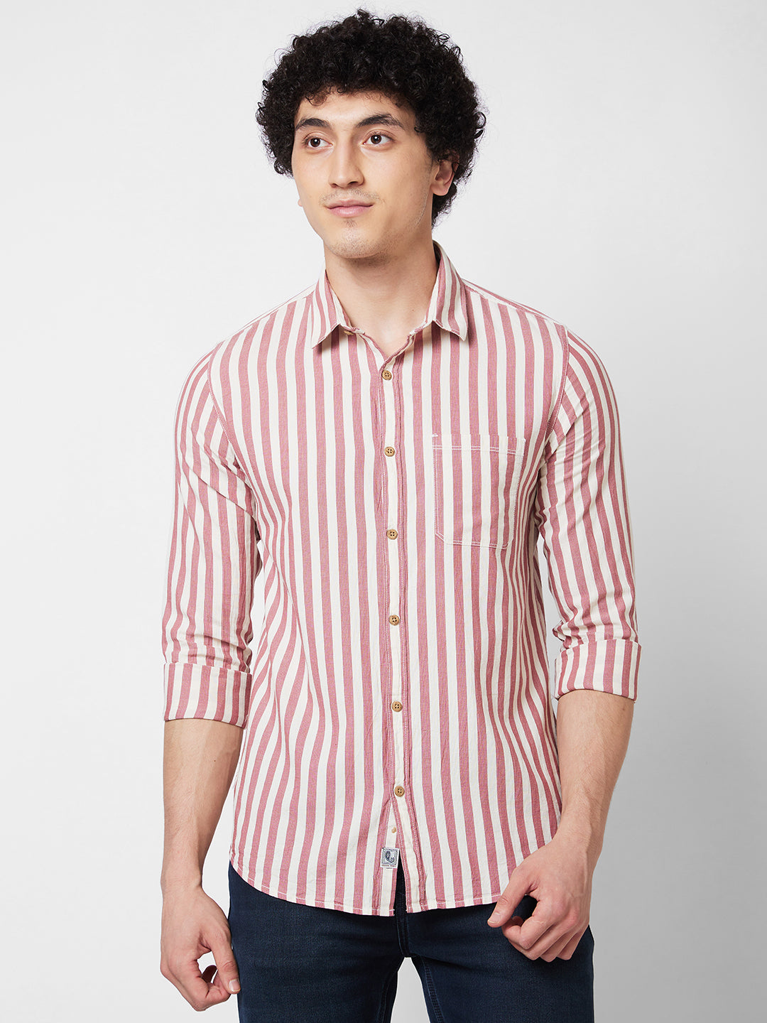 Spykar Red STRIPED FULL SLEEVE Shirt For Men