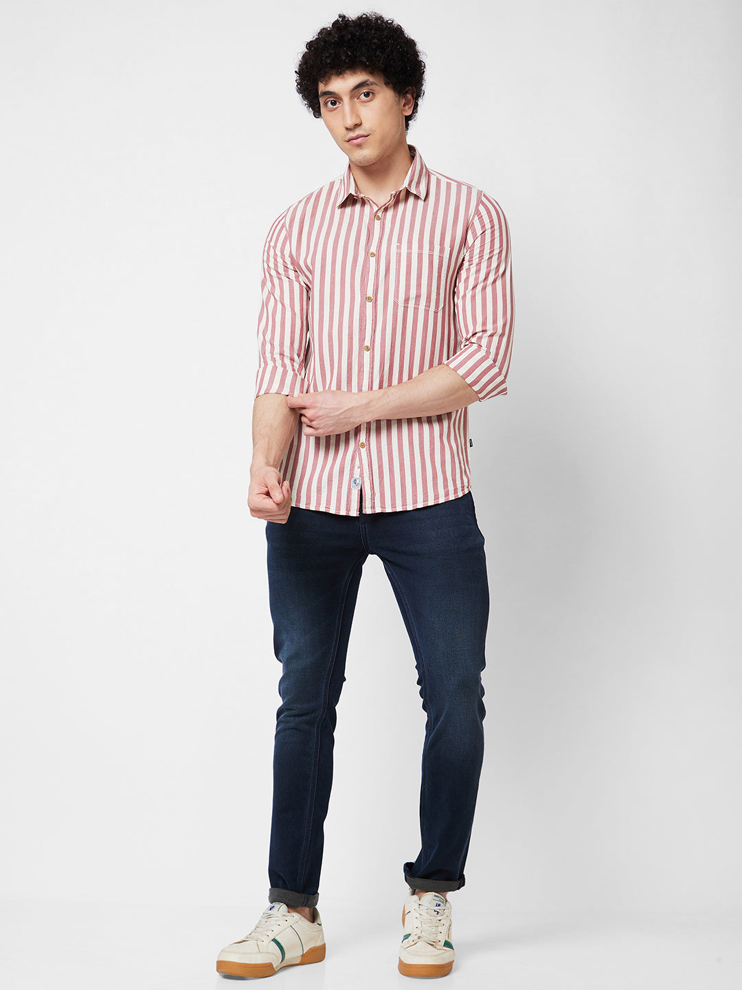 Spykar Red STRIPED FULL SLEEVE Shirt For Men