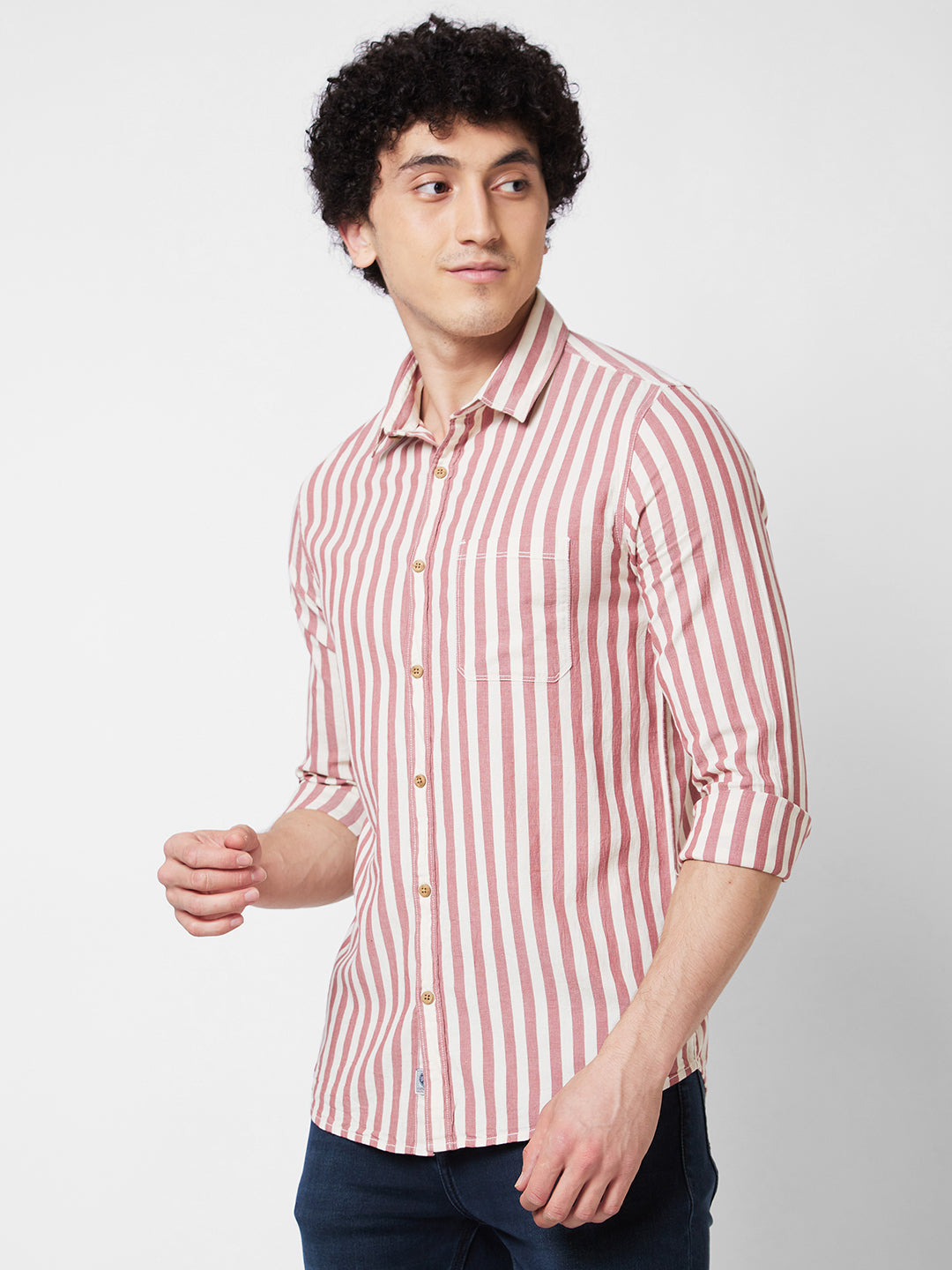 Spykar Red STRIPED FULL SLEEVE Shirt For Men