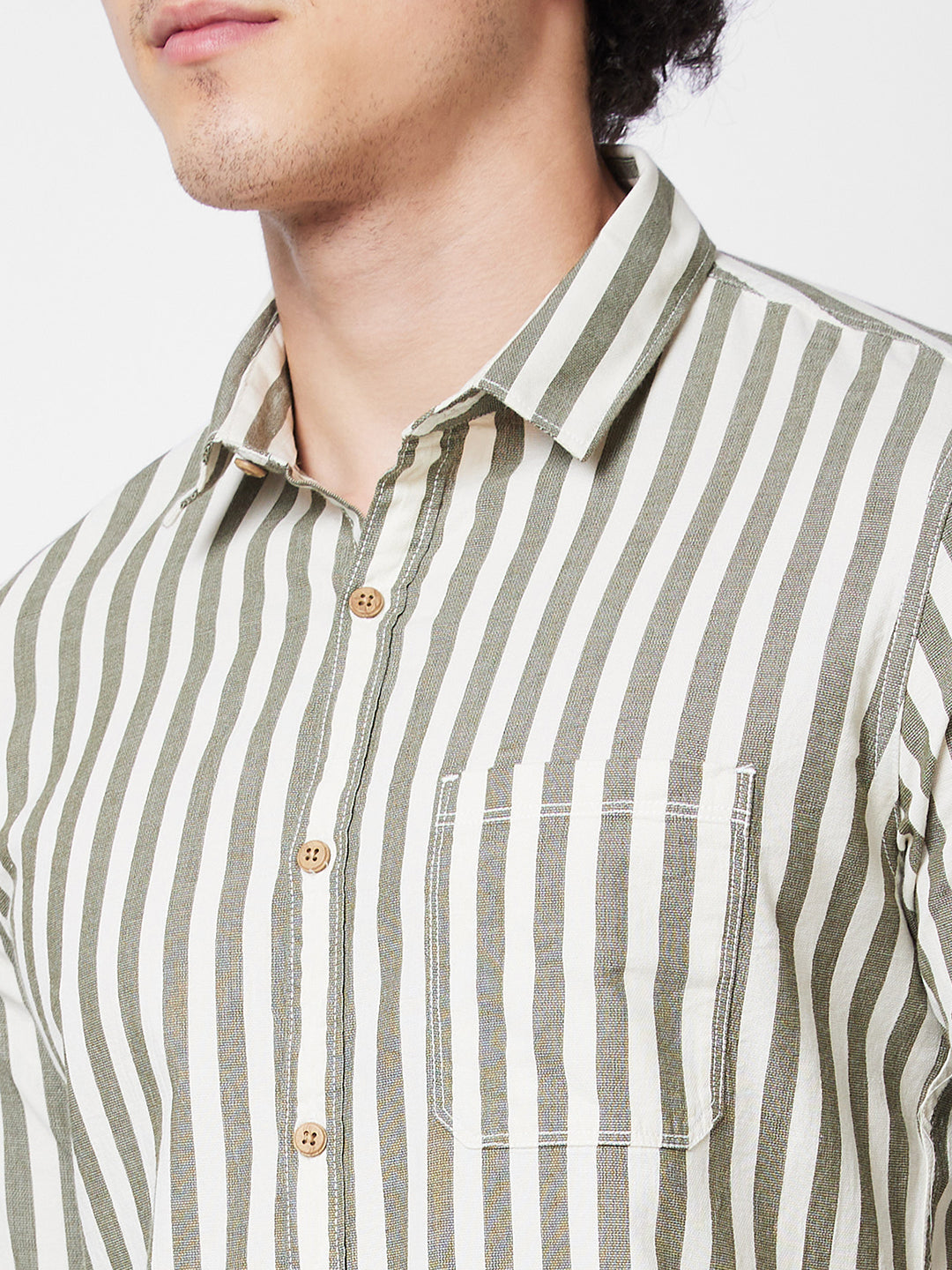 Spykar Green STRIPED FULL SLEEVE Shirt For Men