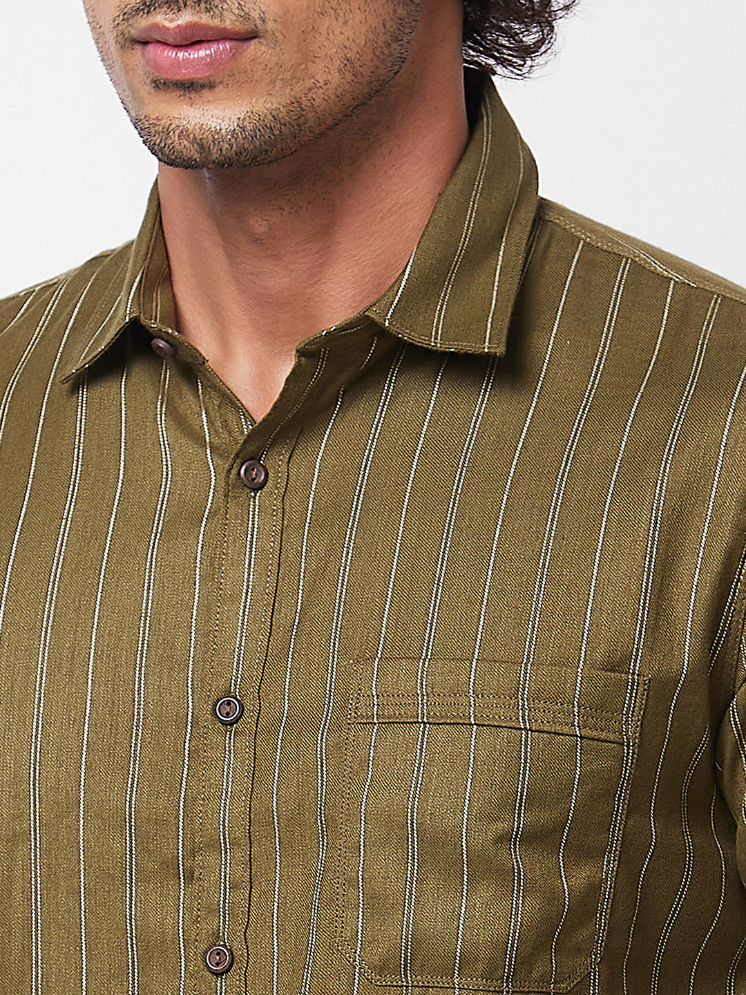 Spykar Green STRIPED FULL SLEEVE Shirt For Men