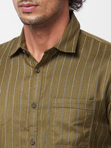 Spykar Green STRIPED FULL SLEEVE Shirt For Men