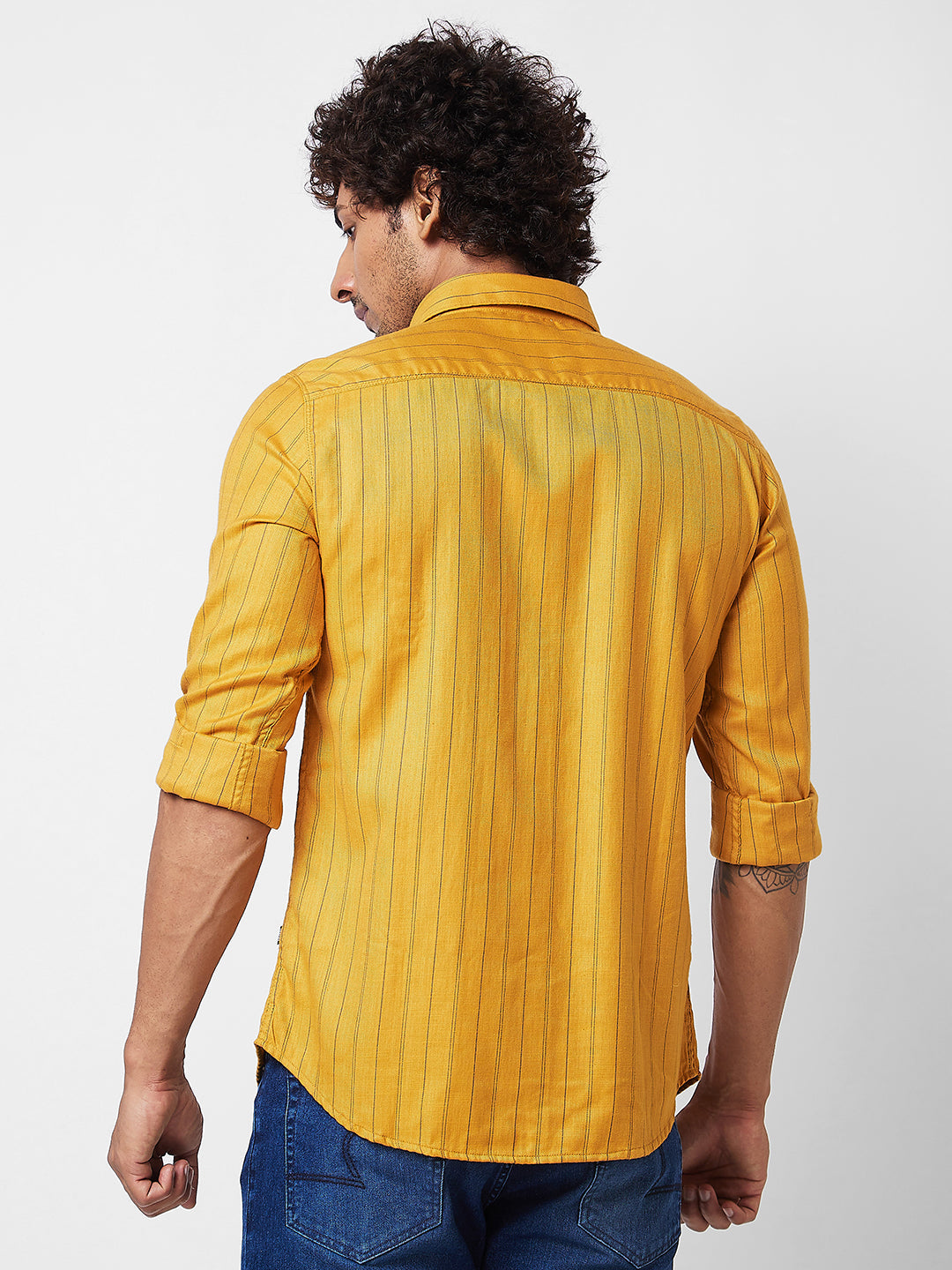 Spykar Yellow STRIPED FULL SLEEVE Shirt For Men