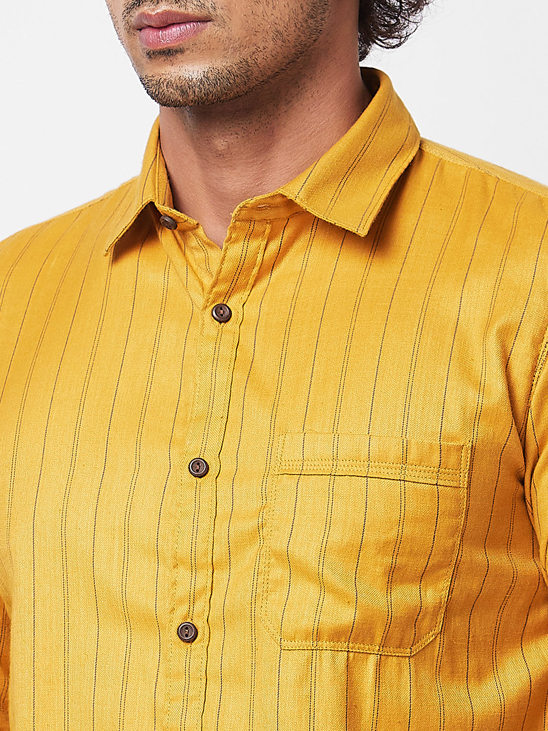 Spykar Yellow STRIPED FULL SLEEVE Shirt For Men