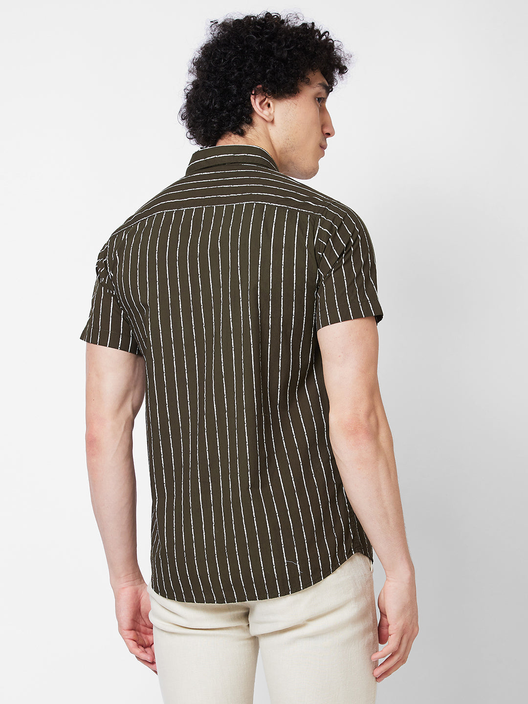 Spykar Green STRIPED HALF SLEEVE Shirt For Men