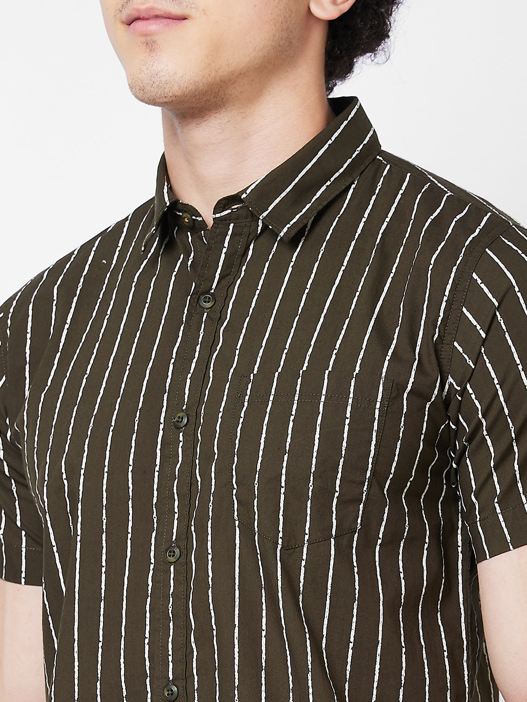 Spykar Green STRIPED HALF SLEEVE Shirt For Men