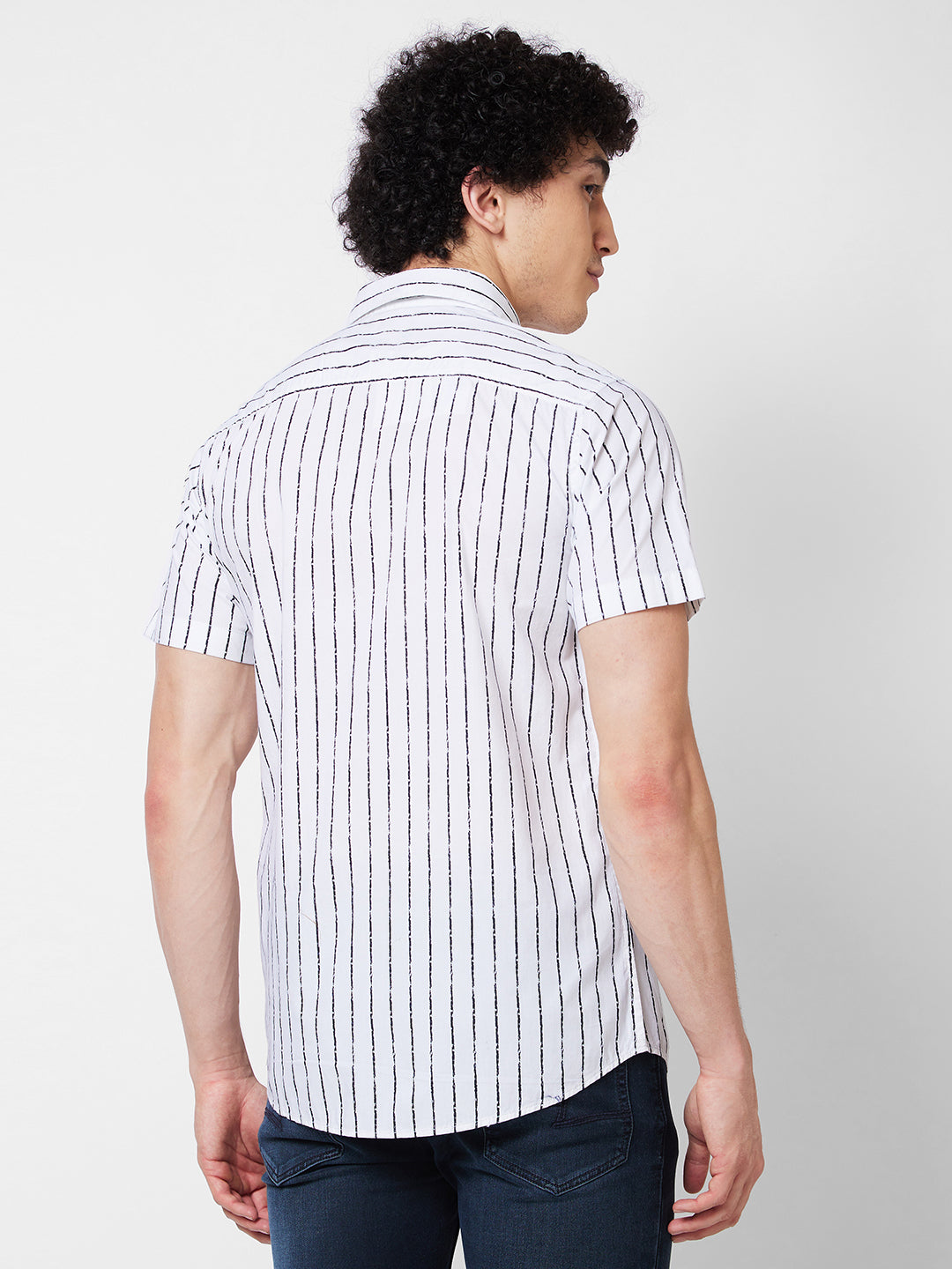 Spykar White STRIPED HALF SLEEVE Shirt For Men