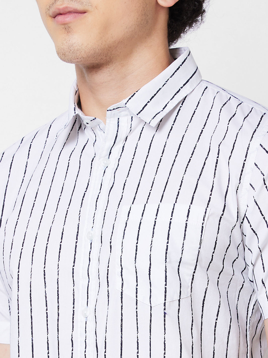 Spykar White STRIPED HALF SLEEVE Shirt For Men