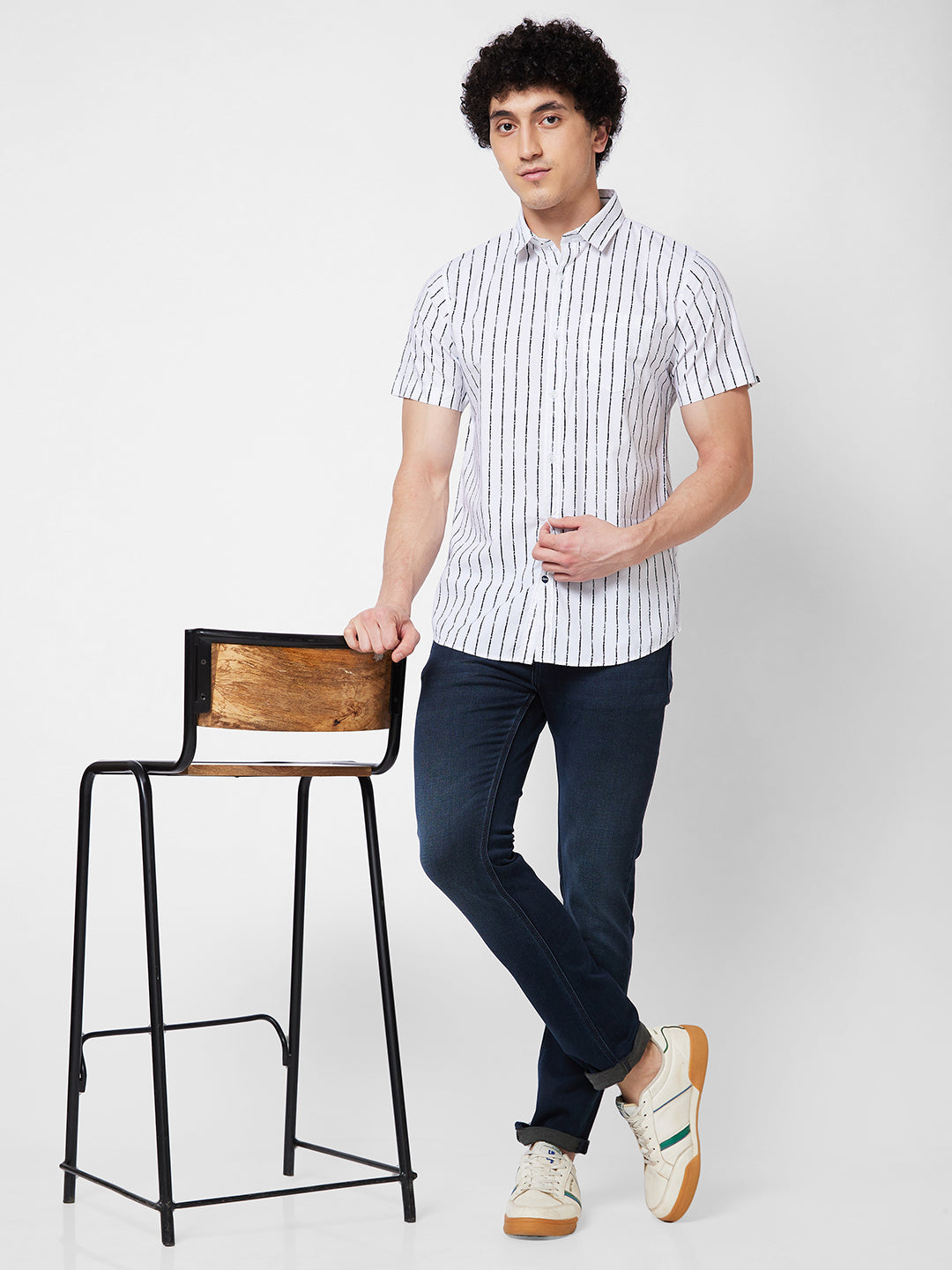 Spykar White STRIPED HALF SLEEVE Shirt For Men