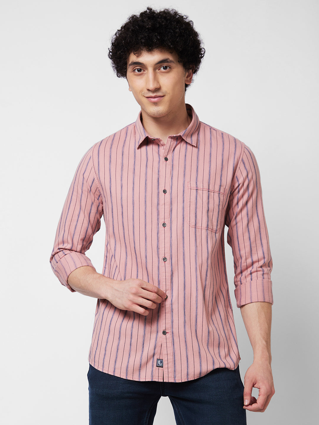 Spykar Pink STRIPED FULL SLEEVE Shirt For Men