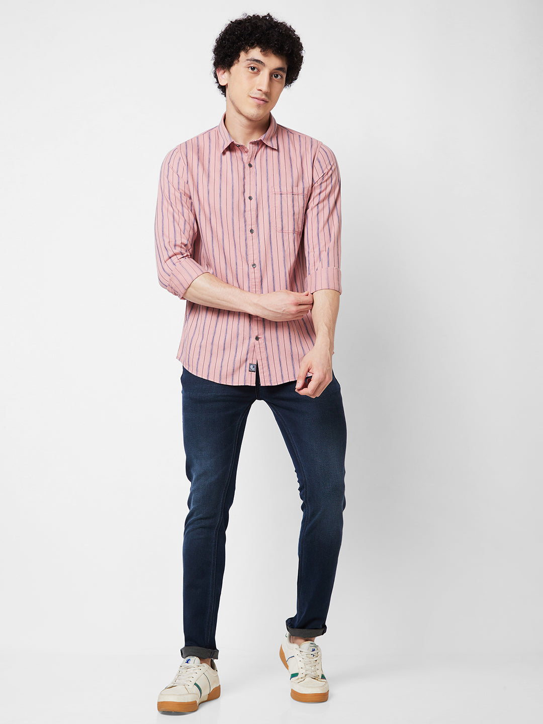 Spykar Pink STRIPED FULL SLEEVE Shirt For Men