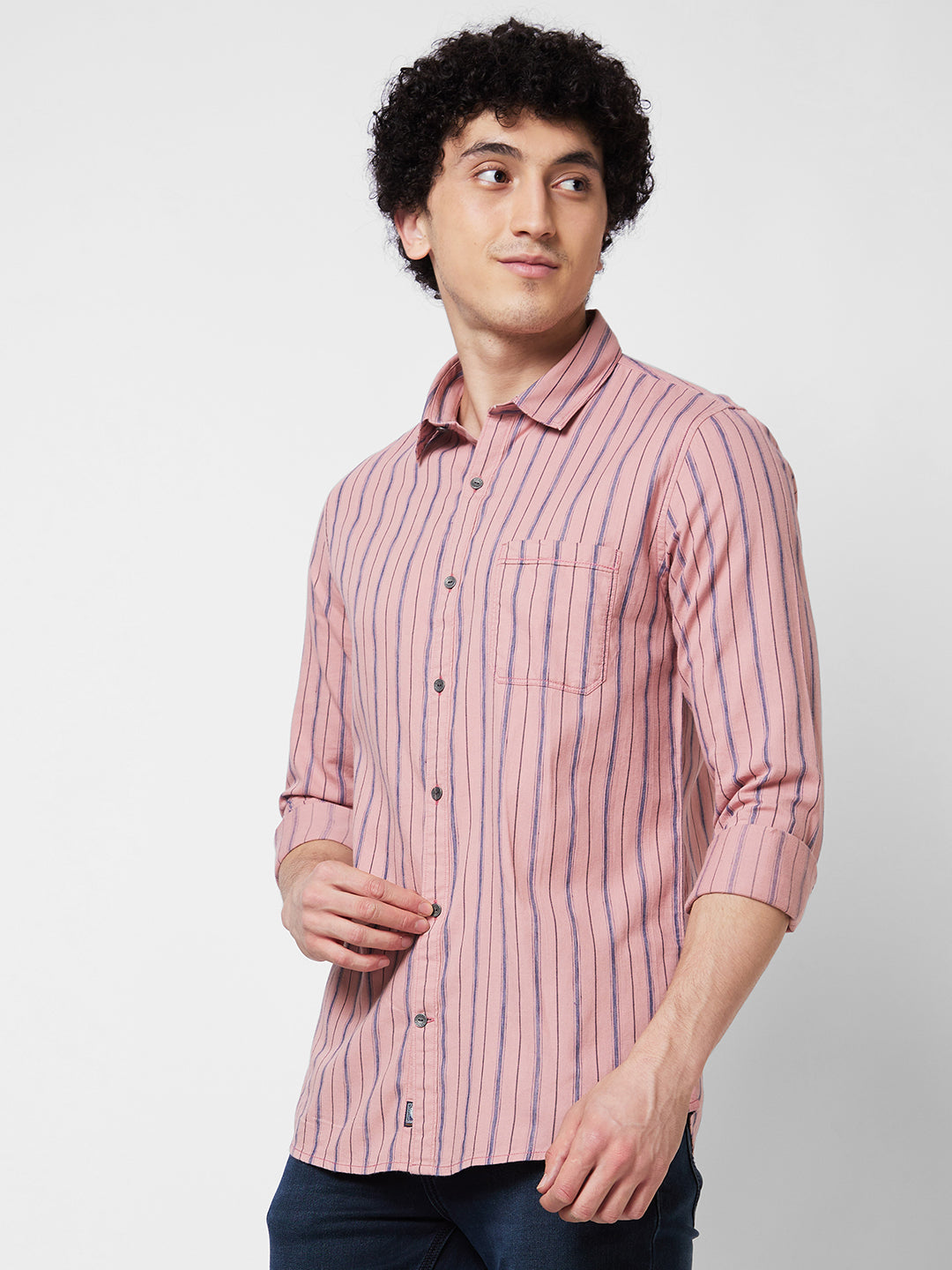 Spykar Pink STRIPED FULL SLEEVE Shirt For Men