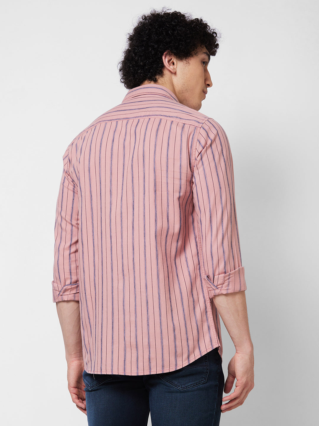 Spykar Pink STRIPED FULL SLEEVE Shirt For Men