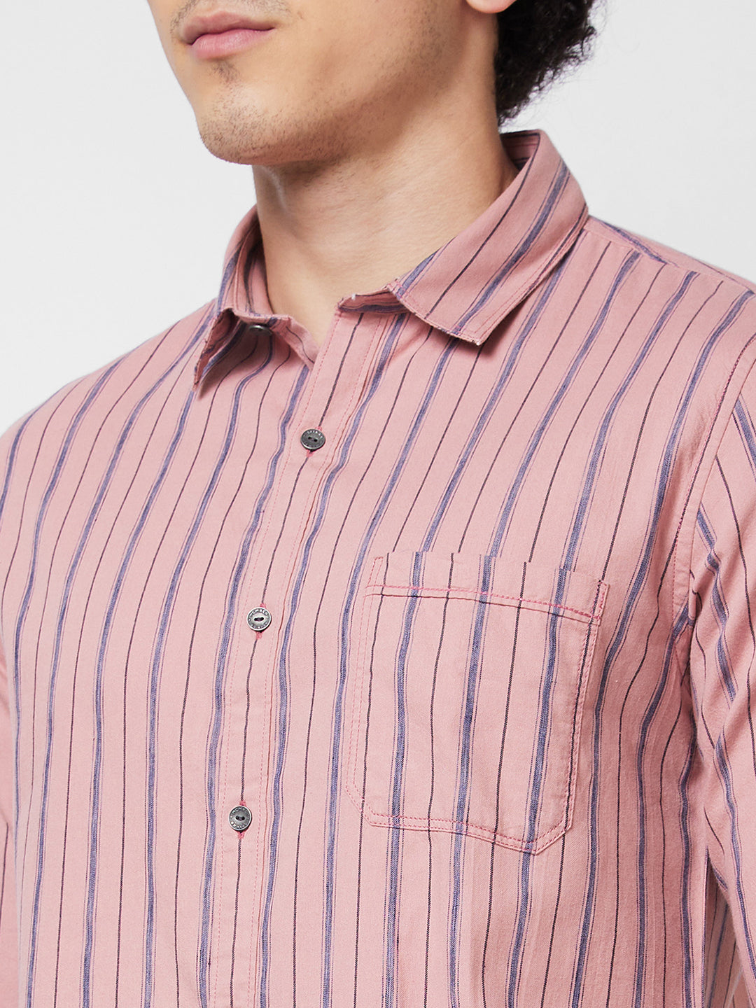 Spykar Pink STRIPED FULL SLEEVE Shirt For Men