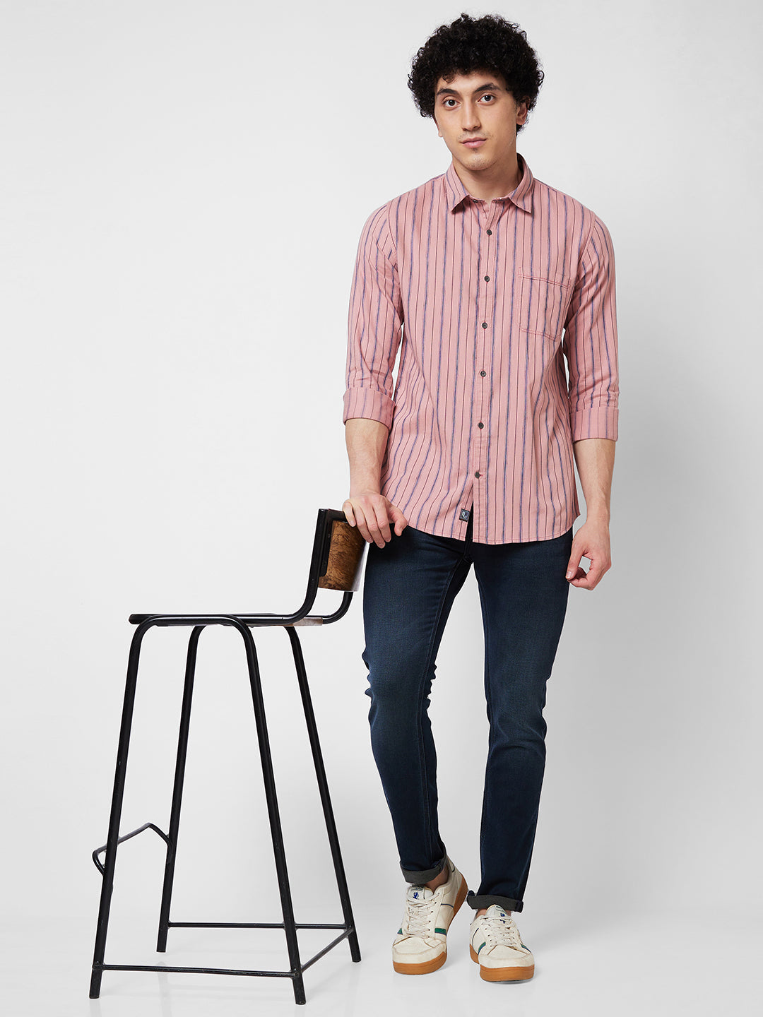 Spykar Pink STRIPED FULL SLEEVE Shirt For Men