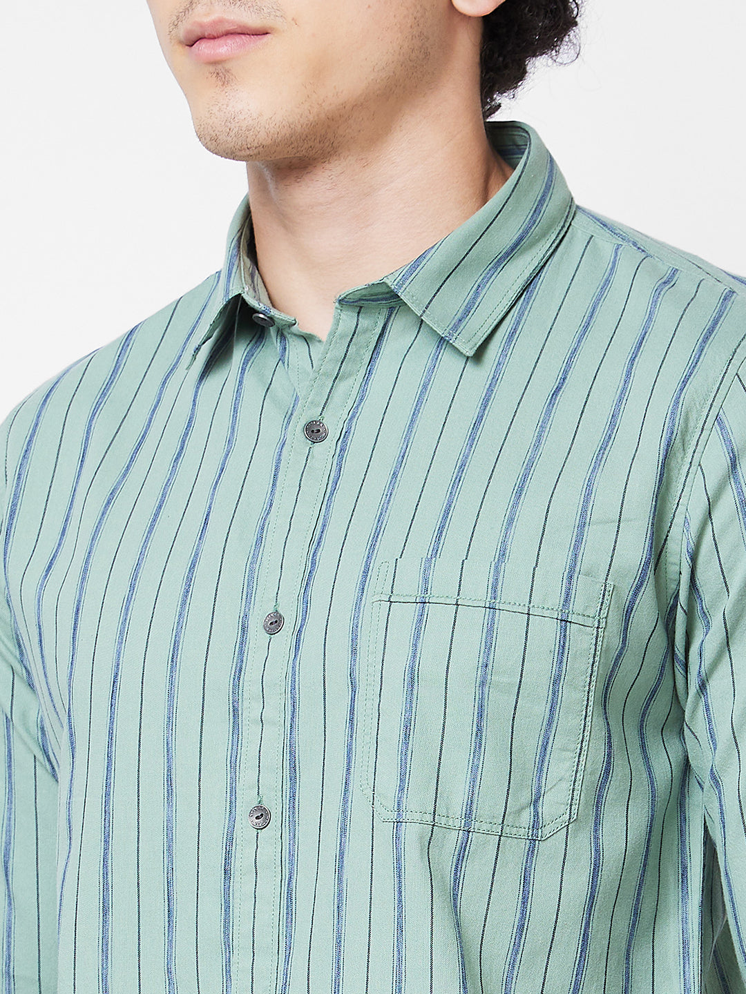 Spykar Green STRIPED FULL SLEEVE Shirt For Men