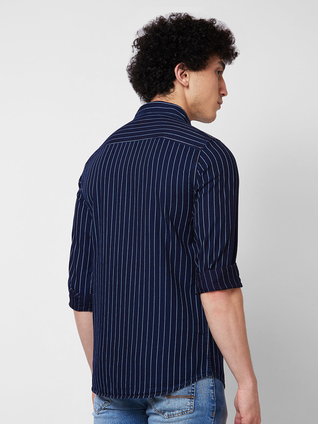 Spykar Blue STRIPED FULL SLEEVE Shirt For Men