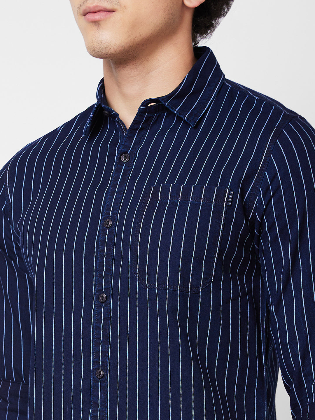 Spykar Blue STRIPED FULL SLEEVE Shirt For Men