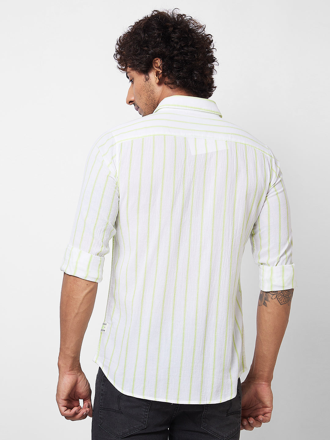 Spykar Green STRIPED FULL SLEEVE Shirt For Men