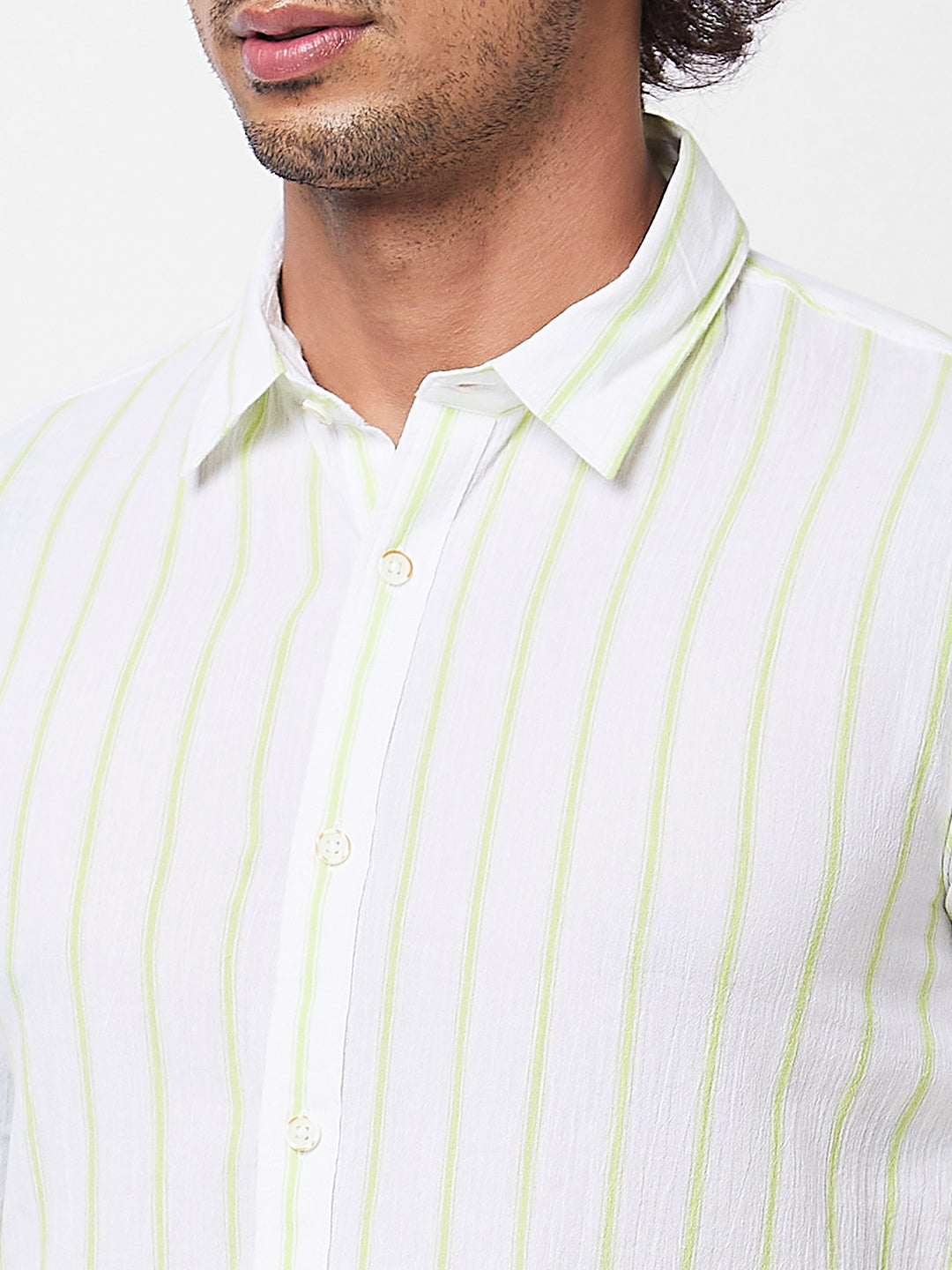 Spykar Green STRIPED FULL SLEEVE Shirt For Men