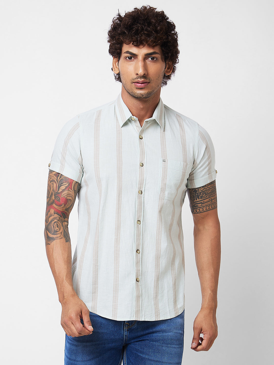 Spykar Green PRINTED HALF SLEEVE Shirt For Men