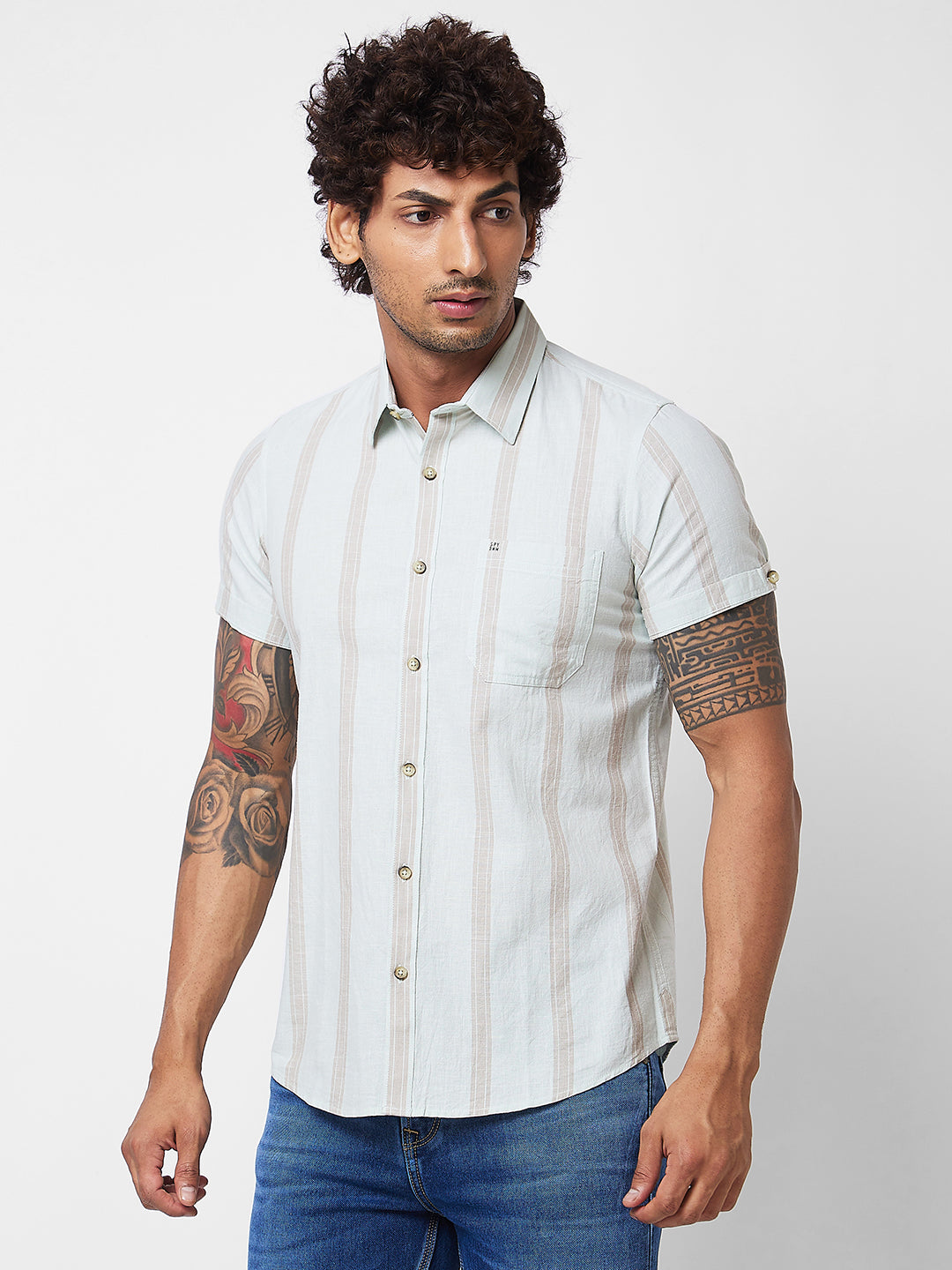 Spykar Green PRINTED HALF SLEEVE Shirt For Men