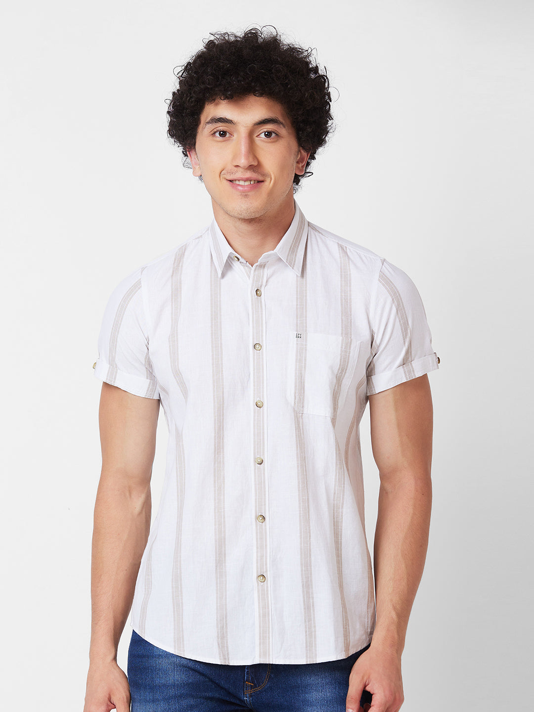 Spykar White PRINTED HALF SLEEVE Shirt For Men