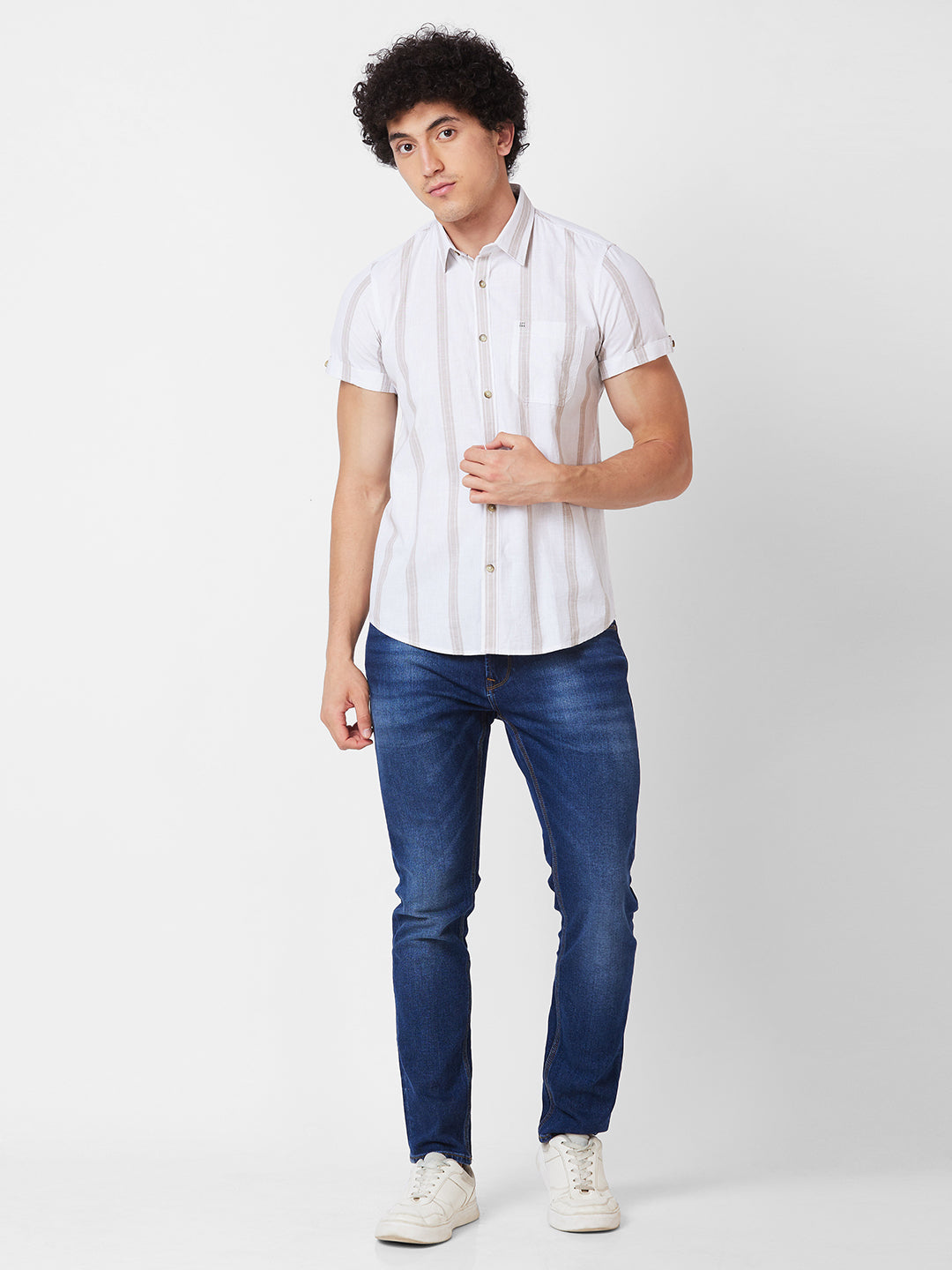 Spykar White PRINTED HALF SLEEVE Shirt For Men