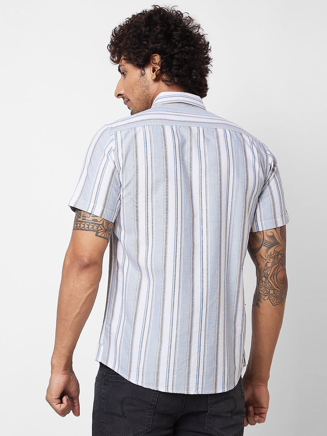 Spykar Grey CHECKED HALF SLEEVE Shirt For Men