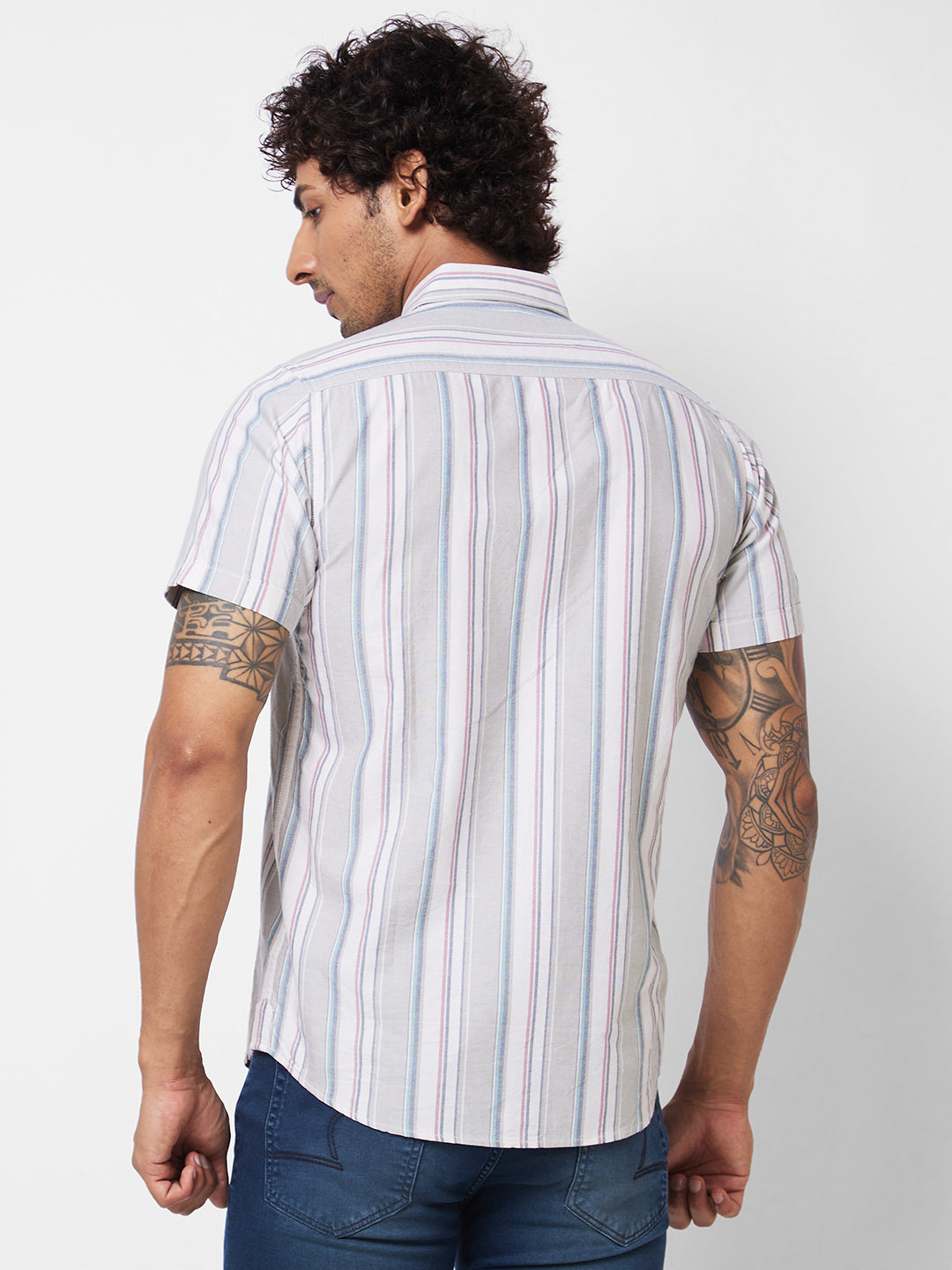 Spykar Grey CHECKED HALF SLEEVE Shirt For Men