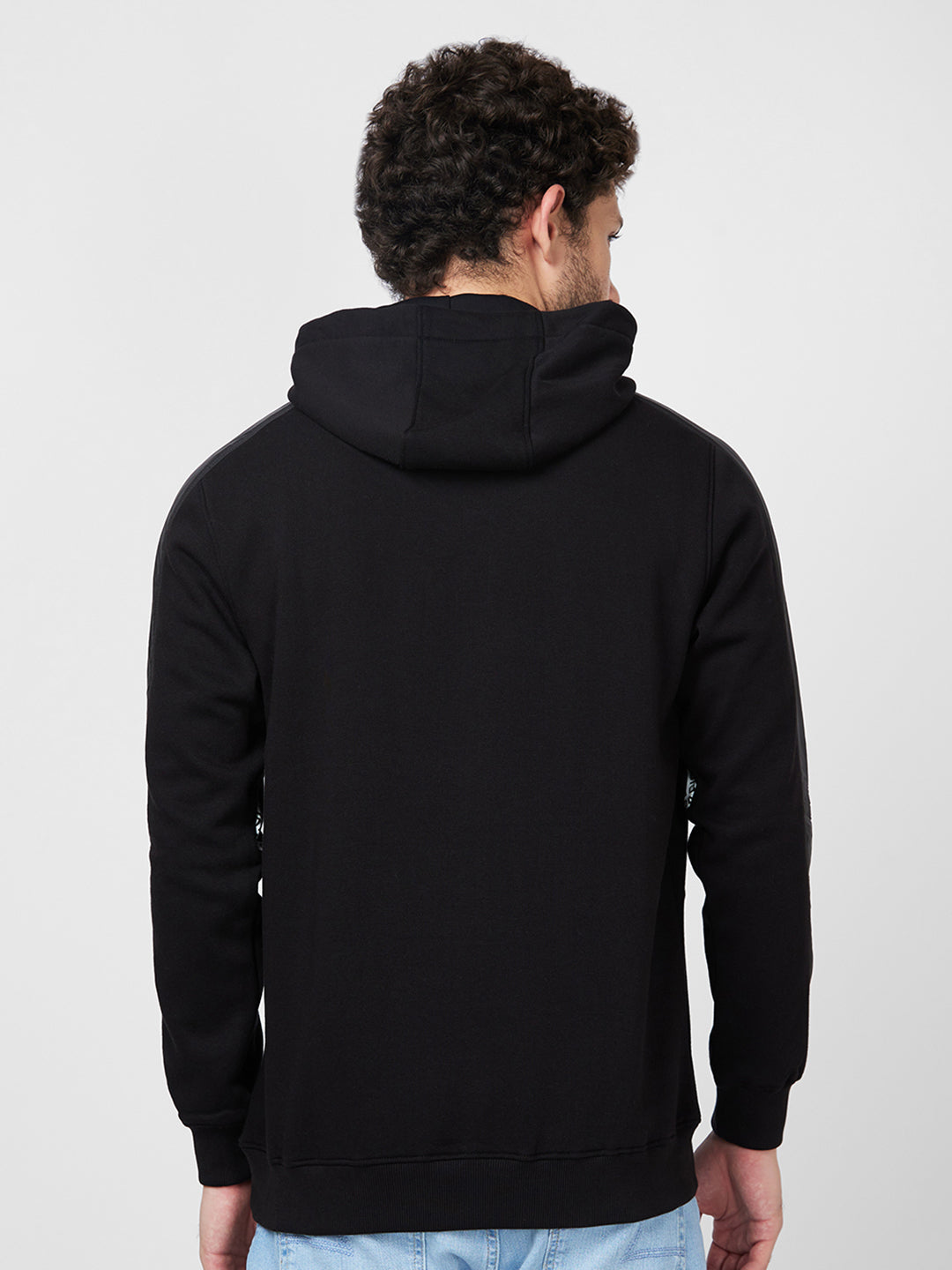 Spykar Hooded Full Sleeve Black Sweatshirt For Men