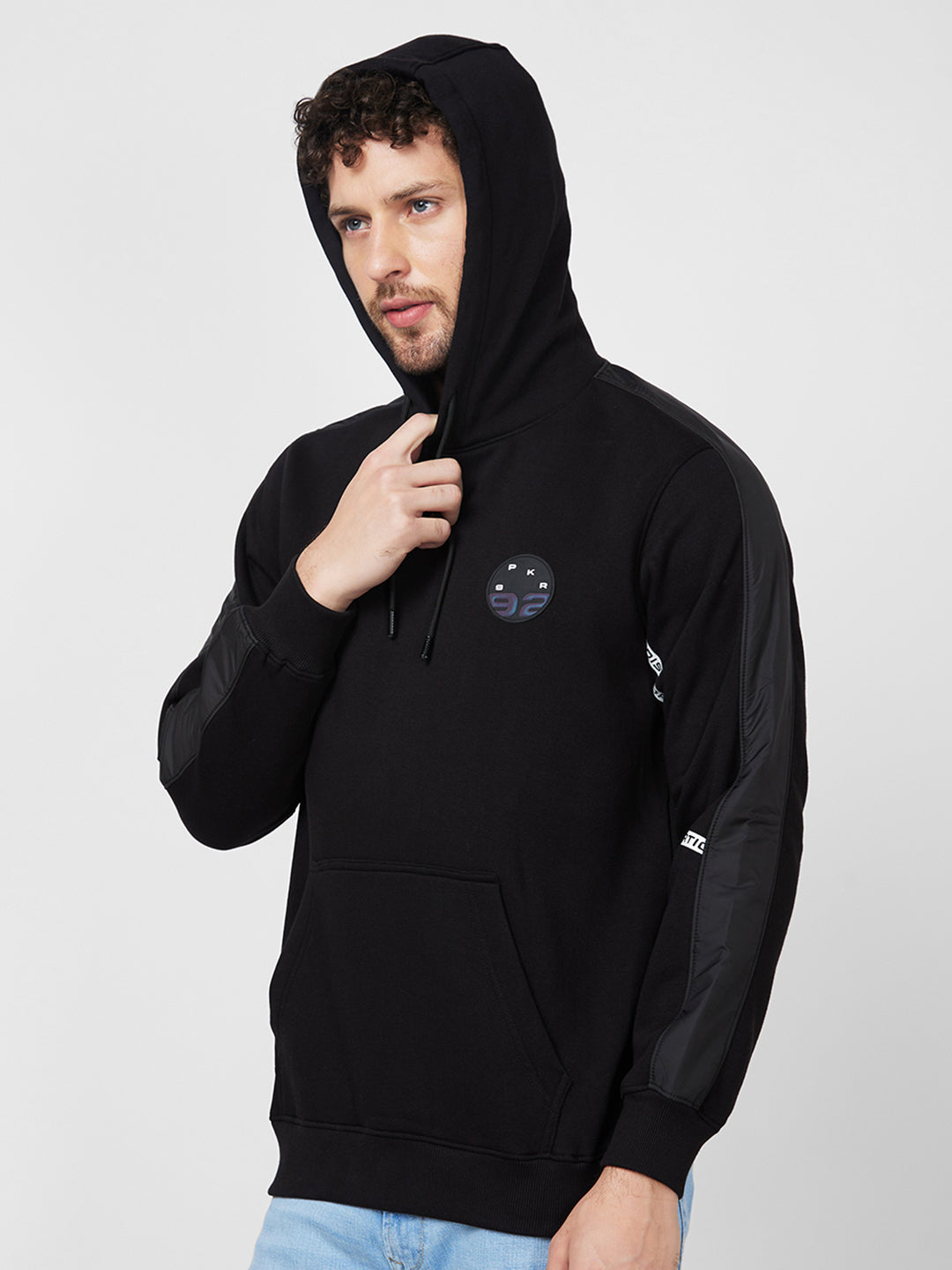 Spykar Hooded Full Sleeve Black Sweatshirt For Men