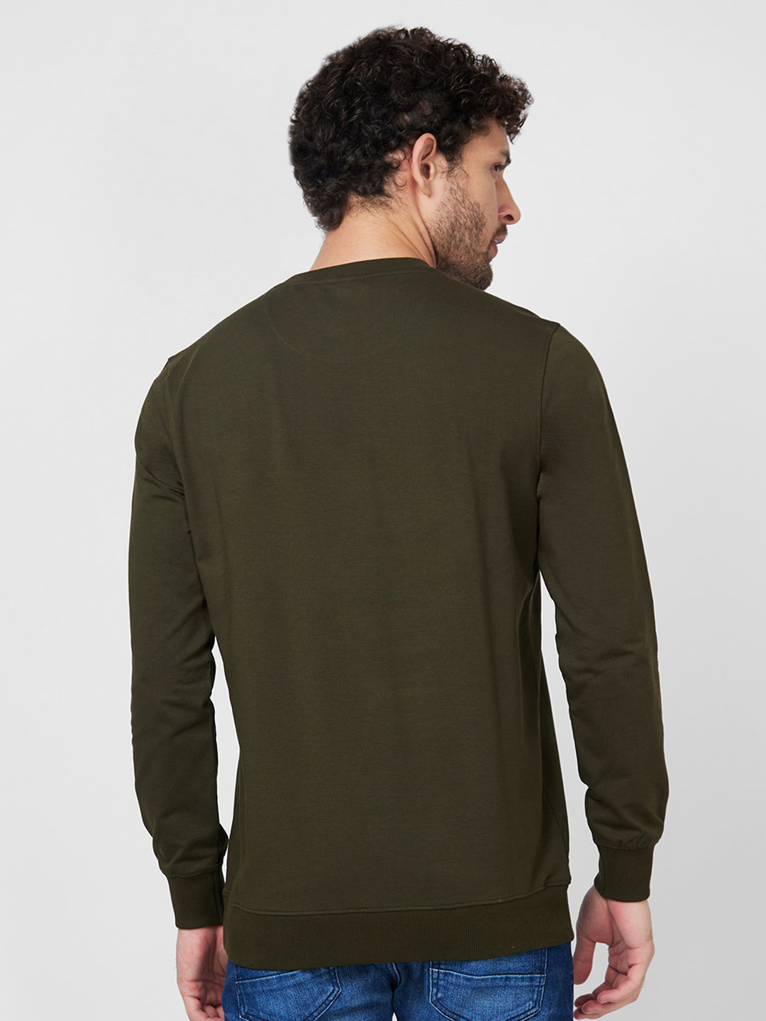 Spykar Slim Fit Round Neck Full Sleeve Green Sweatshirt For Men