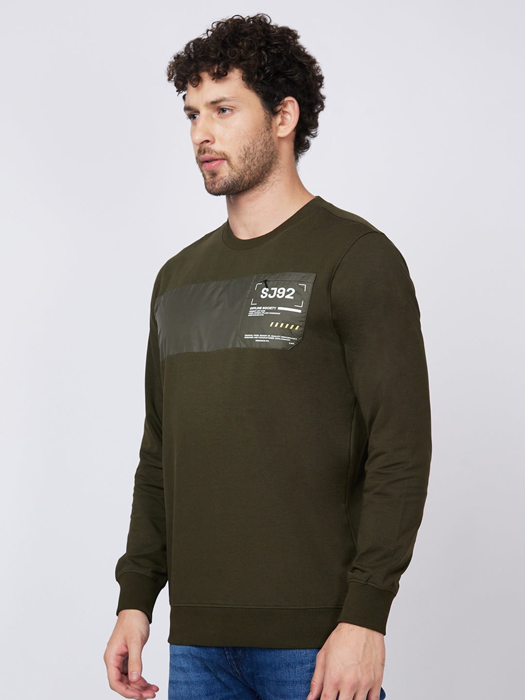 Spykar Slim Fit Round Neck Full Sleeve Green Sweatshirt For Men