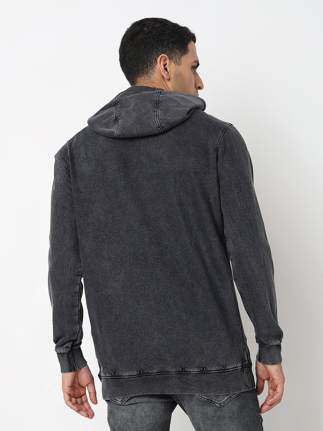 Spykar Round Neck Full Sleeves Black Sweatshirt For Men