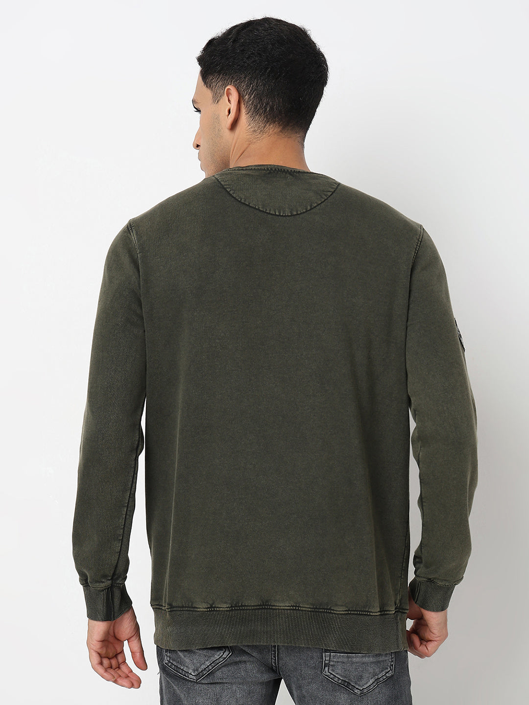 Spykar Round Neck Full Sleeves Green Sweatshirt For Men