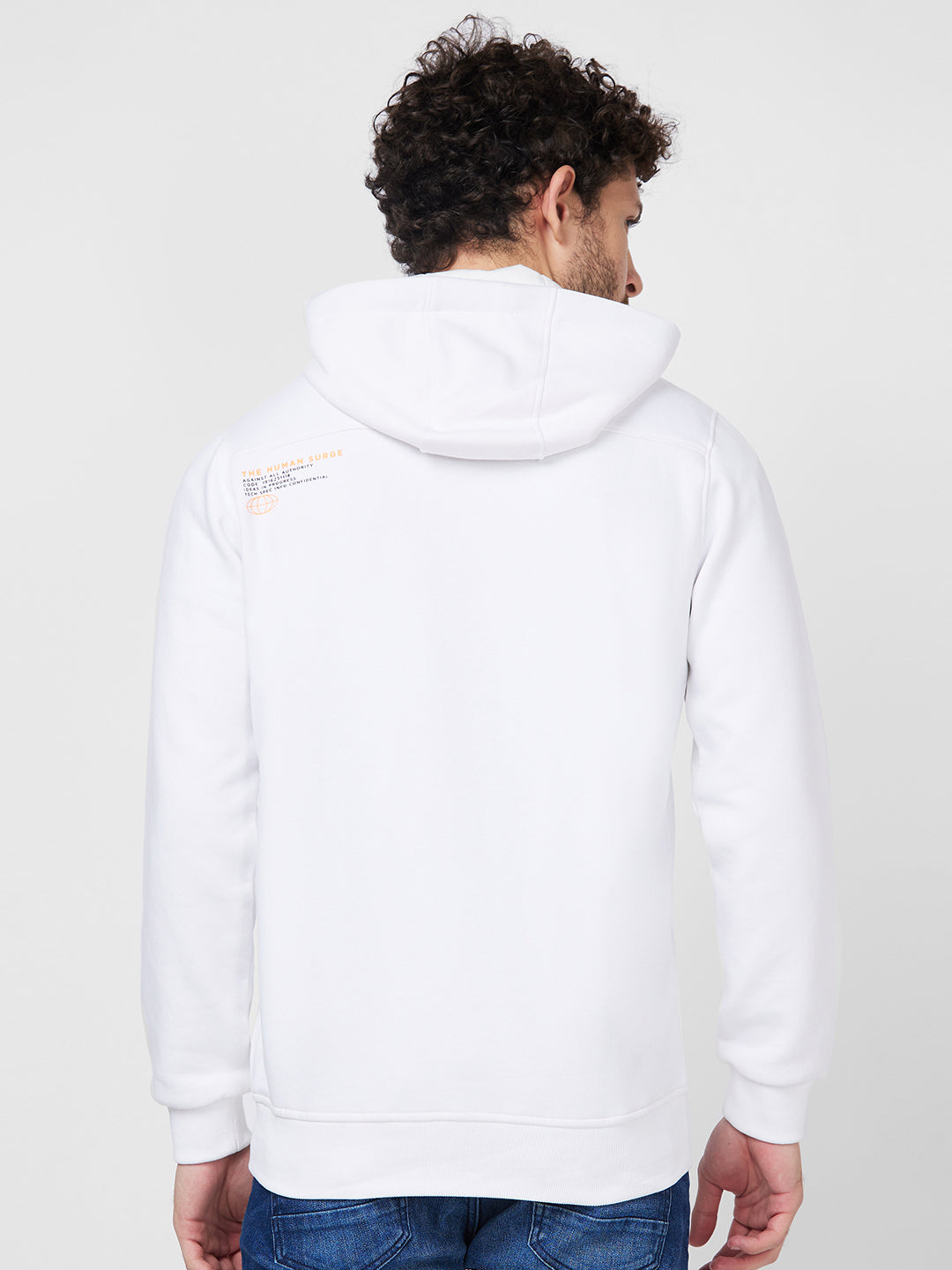 Spykar Hood Full Sleeves White Sweatshirt For Men
