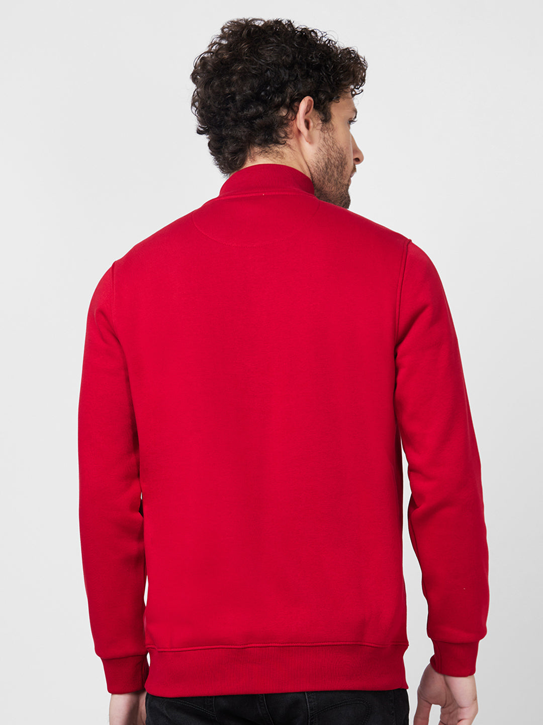 Spykar High Neck Full Sleeve Red Sweatshirt For Men