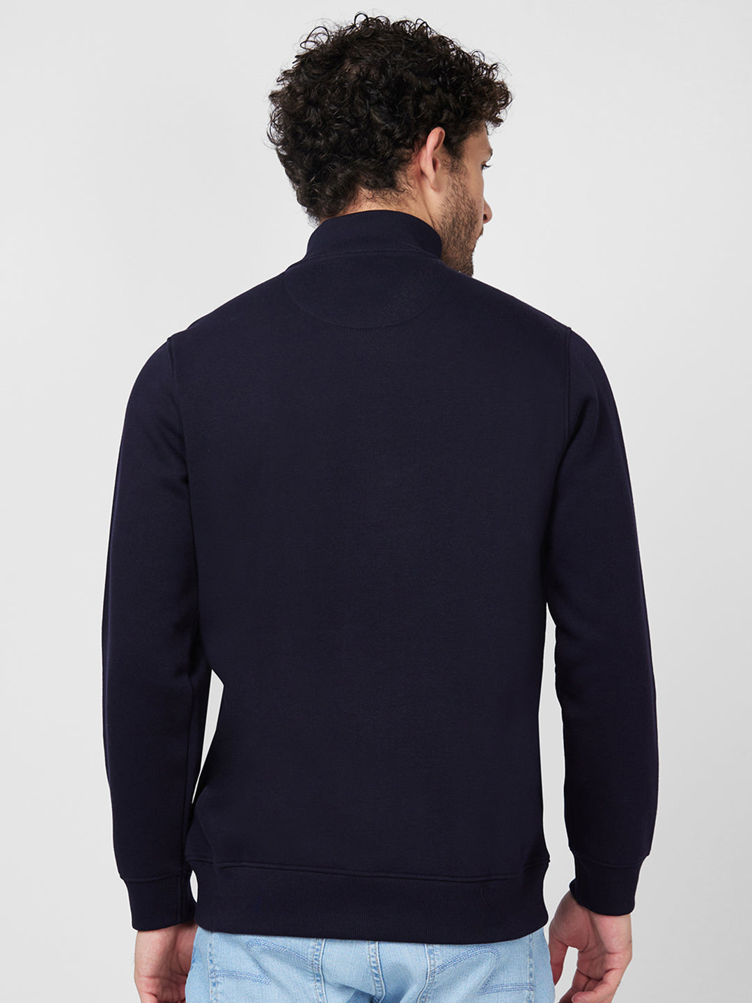 Spykar High Neck Full Sleeve Blue Sweatshirt For Men